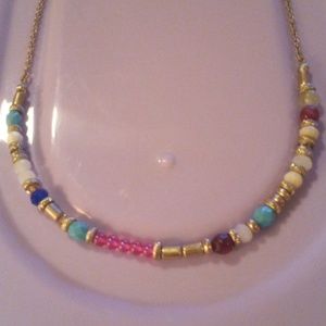Assorted colors shapes insert Silver-tone necklace
